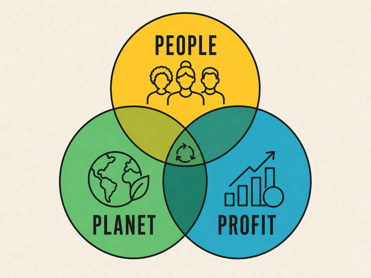 People, Planet, and Profit shown as three overlapping parts of Garbageman's operating model