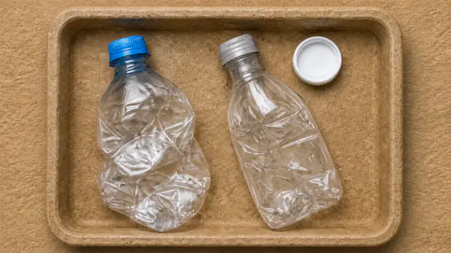Representative plastic samples in a fiberboard specimen tray.